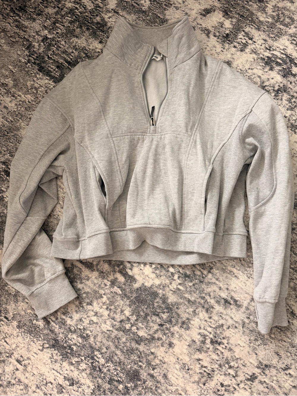 Cropped Light Gray Quarter-Zip Pullover Hoodie